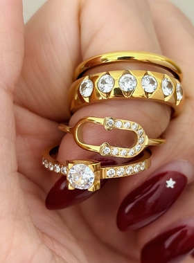 734号钛钢菱格纹戒指女小众设计轻奢高级感巨好看的食指戒