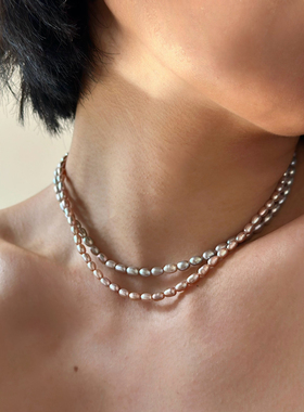 清冷气质银灰色天然米珠珍珠项链轻奢气质高级感颈链