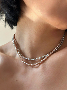 清冷气质银灰色天然米珠珍珠项链轻奢气质高级感颈链
