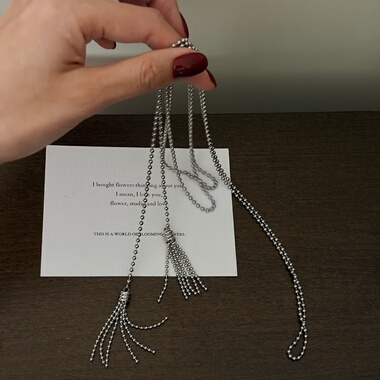 734钛钢不掉色银色流苏项链加长多层毛衣链