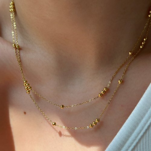 金色项链钛钢双层温柔