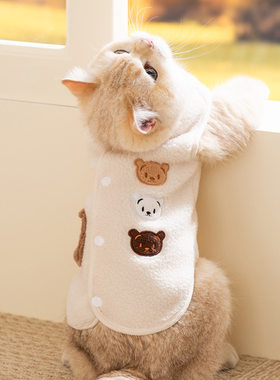 秋冬季猫咪可爱三只小熊绣花马甲绒衣蓝猫幼猫无袖外套宠物猫服饰