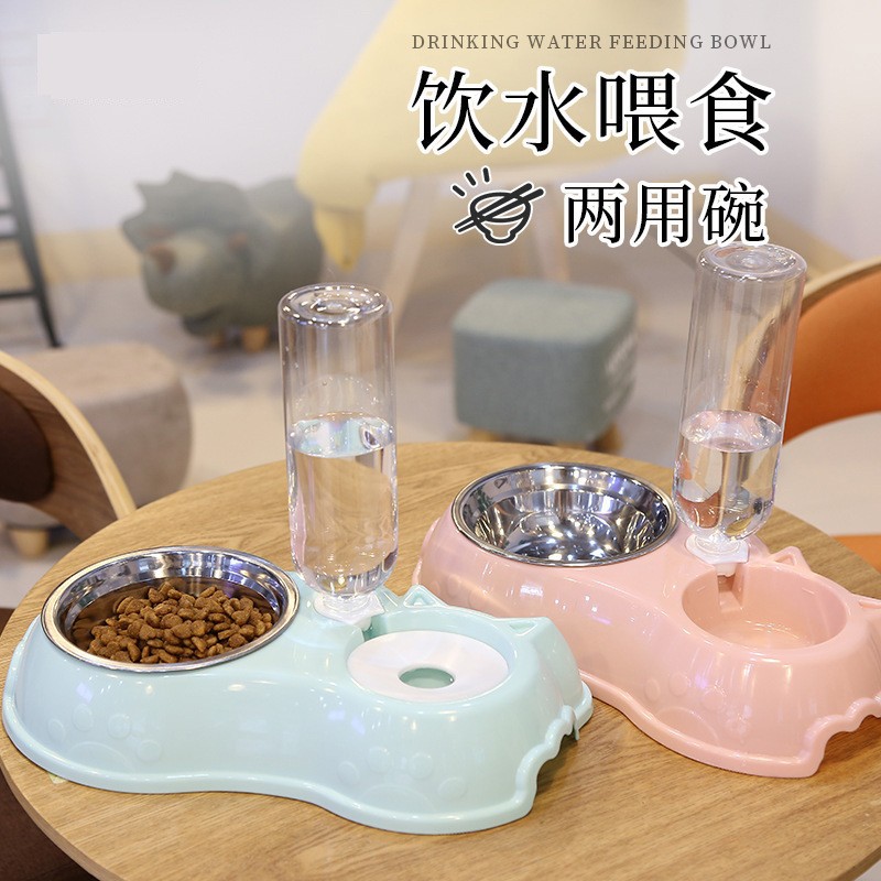 宠物碗不锈钢猫碗自动饮水狗盆泰迪狗碗猫盆狗狗食盆猫咪双碗