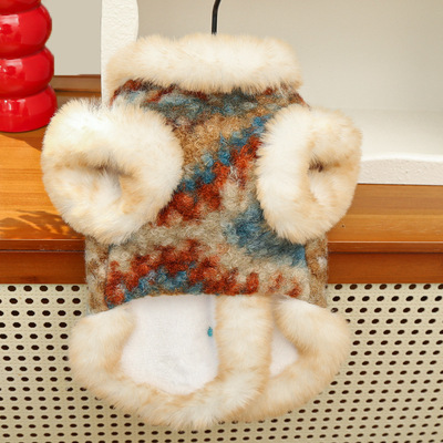 秋冬新款宠物衣服费尔岛双层加绒开衫马甲外出用品比熊泰迪犬外套