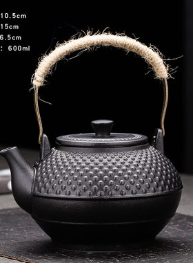 日式陶瓷锤纹提梁茶壶黑陶煮茶壶家用泡茶壶围炉煮茶茶具单壶