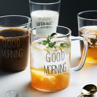 玻璃水杯耐热家用简约杯子ins透明玻璃杯茶杯带盖牛奶早餐