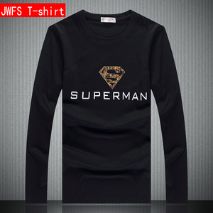 男装青年长袖t恤男韩版修身薄款 男士体恤潮纯棉圆领白色印花衣服