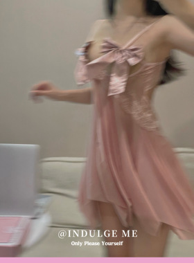indulge me 莫奈花园*纯欲蝴蝶结蕾丝性感睡裙网红家居法式吊带
