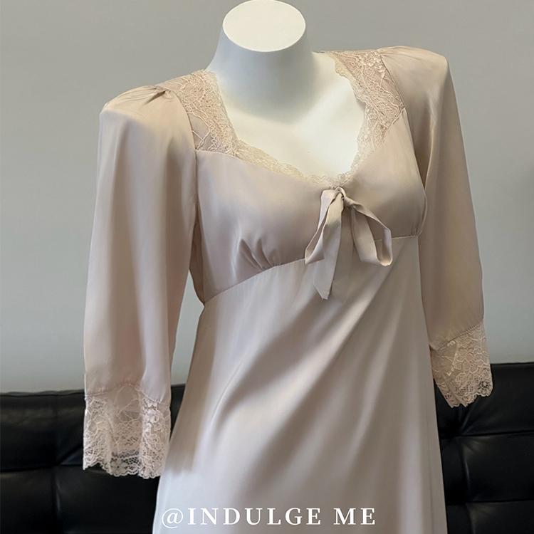 indulgeme唐顿庄园*性感睡衣女甜美带胸垫冰丝纯欲长款睡裙居家服