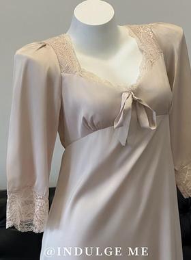 indulgeme唐顿庄园*性感睡衣女甜美带胸垫冰丝纯欲长款睡裙居家服