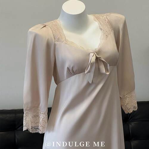 indulgeme唐顿庄园*性感睡衣女甜美带胸垫冰丝纯欲长款睡裙居家服