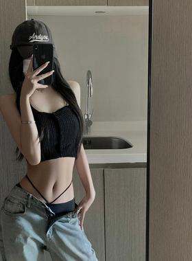 ind*辣妹性感挂腰内裤纯欲无痕冰丝黑色细带性感显腰细三角裤夏