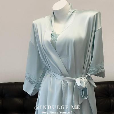 indogeme蕾丝吊带睡裙两件套冰丝