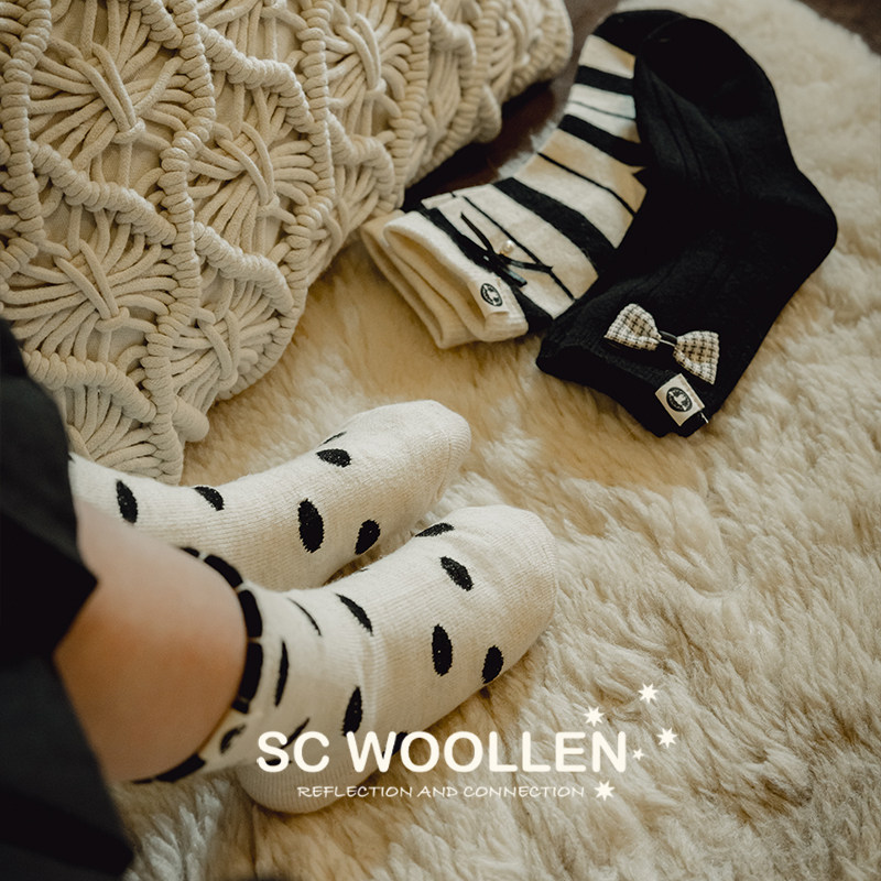 正品授权澳洲SC WOOLLEN设计师款儿童羊毛袜 糖果短袜坑条袜
