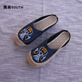 云南民族风京剧脸谱鞋 透气养脚情侣男女麻鞋 亚麻手工草鞋 包头拖鞋