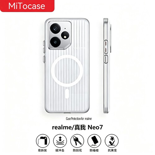 夏季散热适用真我Neo7手机壳realme neo7turbo磁吸冰雾瓦楞光栅肤感磨砂保护壳硬商务高级感金属按键