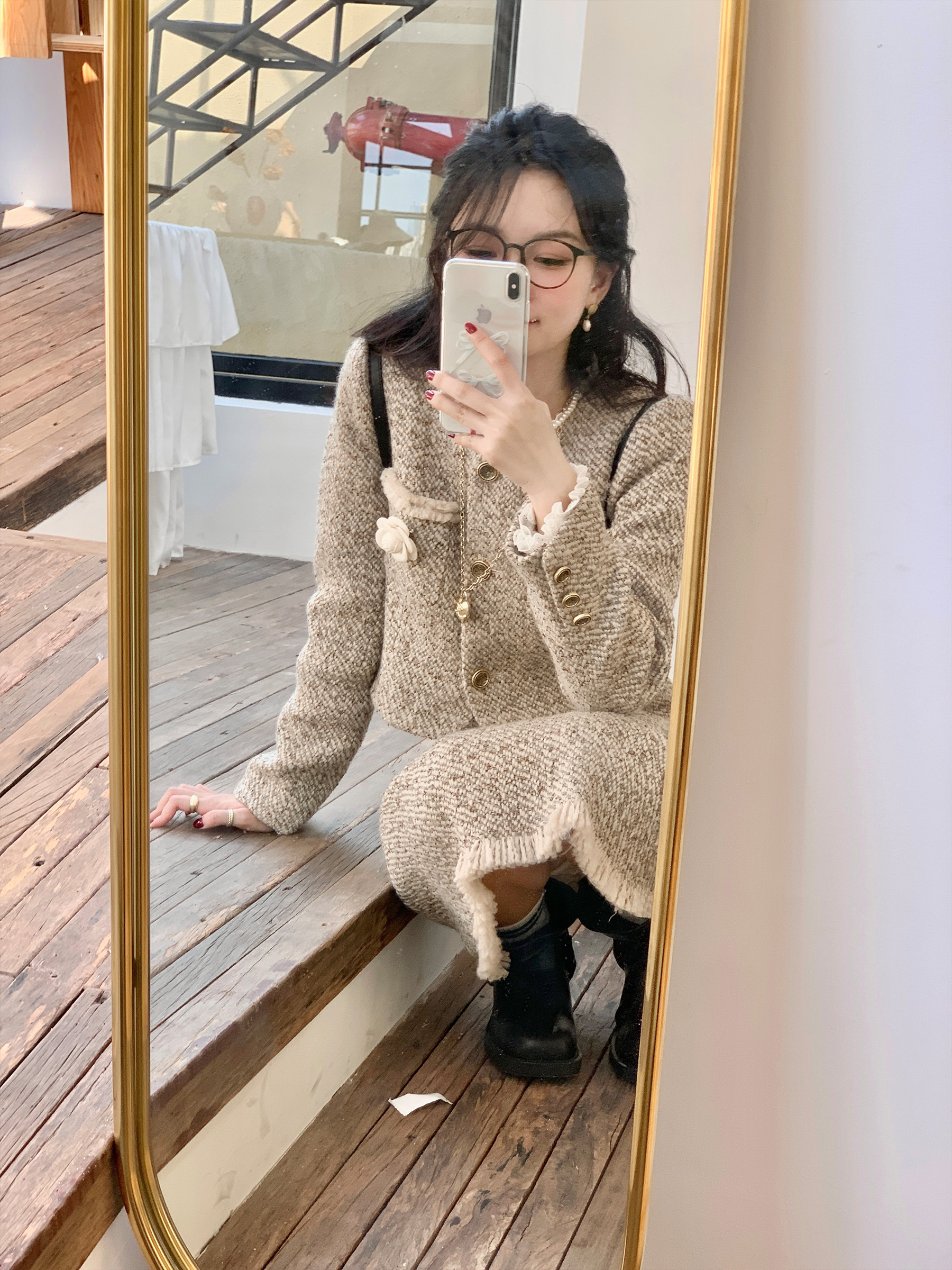 浪漫千金小香风套装半裙外套