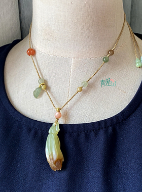 【青莲记】原创设计手工编织1.5MM细款和田且末糖玉兰吊坠项链绳