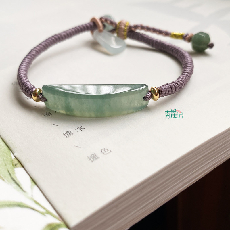 【青莲记】纯手工编制老坑料缅甸天然A货翡翠玉石光面小手牌手链