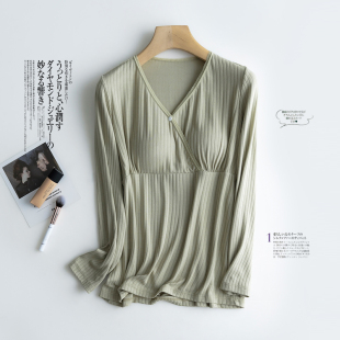 产后月子服 内搭喂奶衣春夏季 免穿文胸哺乳秋衣上衣孕妇长袖 打底衫