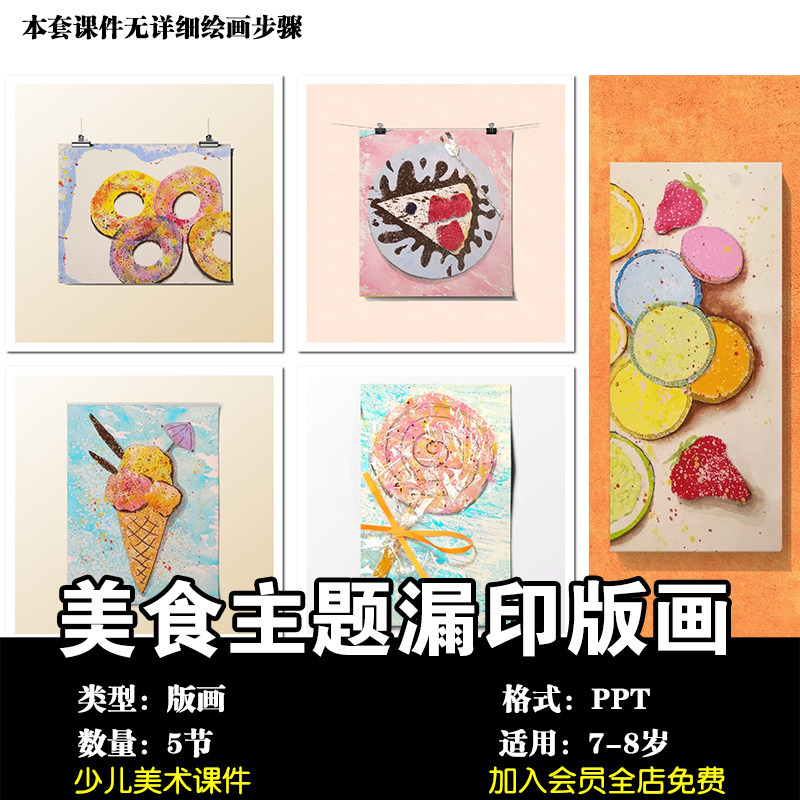 创意美术7-8岁美食主题漏印版画引导ppt课件画室机构教学绘画课程