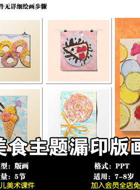 创意美术7-8岁美食主题漏印版画引导ppt课件画室机构教学绘画课程