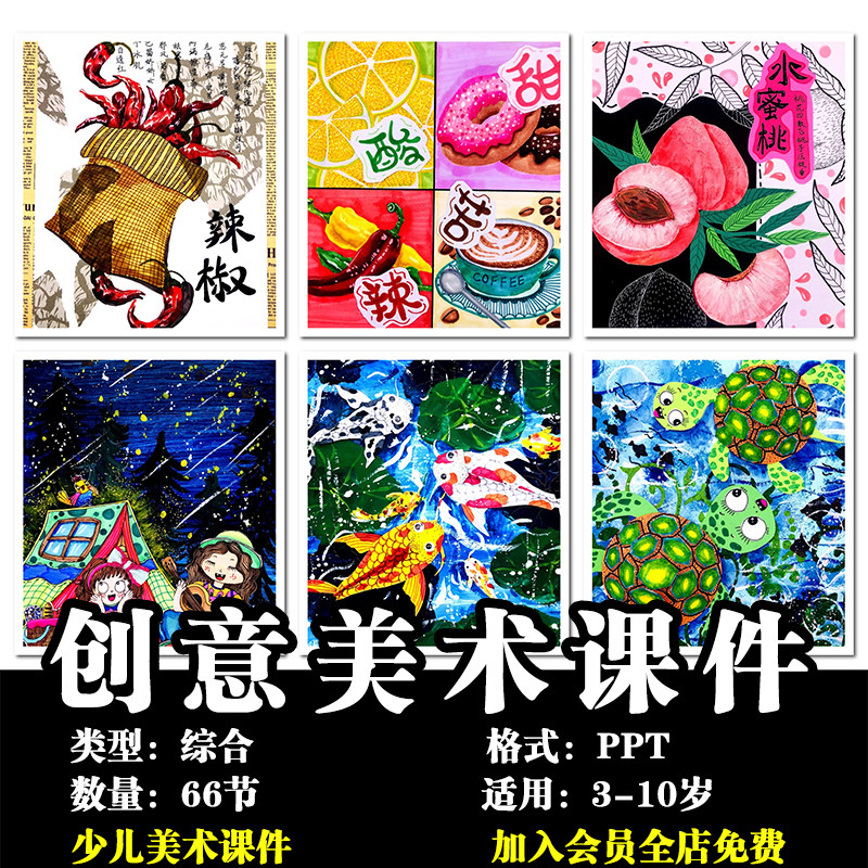 3-10岁少儿美术课件儿童创意绘画培训ppt课件模板66节2022