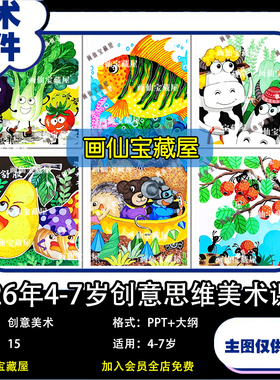 2026年创意少儿美术4-7岁15节创意思维美术PPT课件+大纲纲源文件