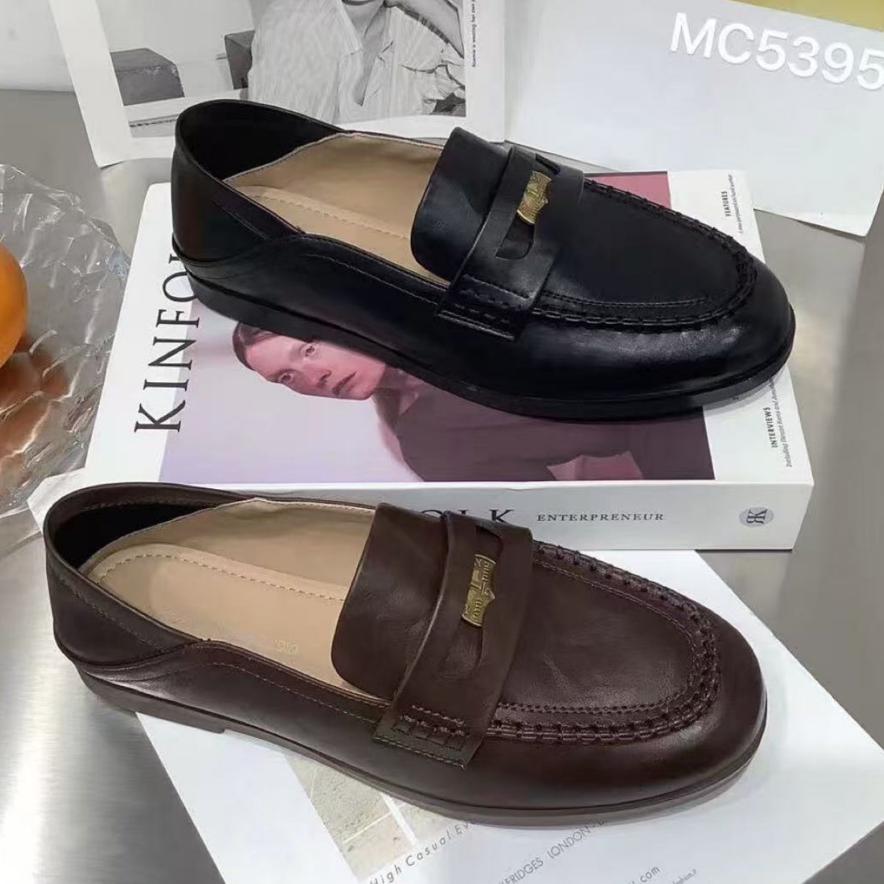 18英伦风软皮乐福鞋女2026年春季新款一脚蹬单鞋金属扣平底豆豆鞋,女鞋,乐福鞋（豆豆鞋）,淘宝优惠券,粉丝福利购,淘宝优惠卷