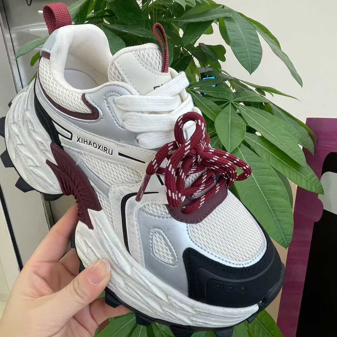 16头层牛皮绑带老爹鞋女2026年春季新款厚底增高休闲运动鞋显脚小