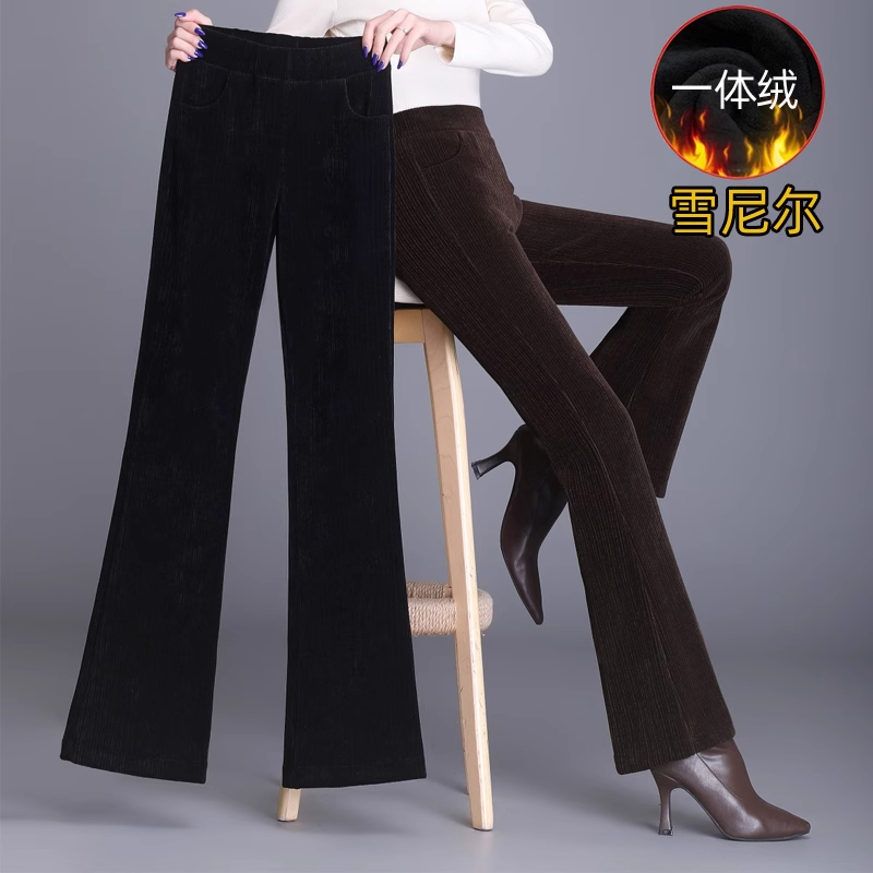 垂感直筒加绒加厚外穿保暖棉裤女