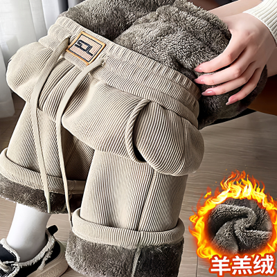 灯芯绒阔腿裤女加绒休闲直筒裤子