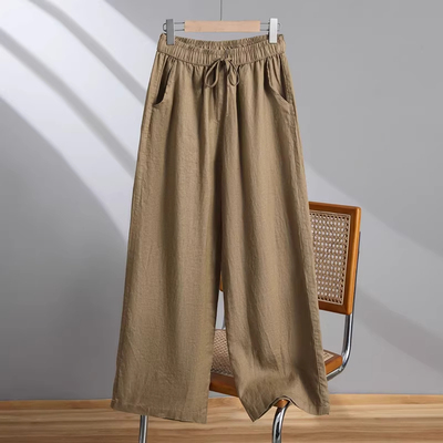 中年妈妈小个子亚麻九分直筒裤女