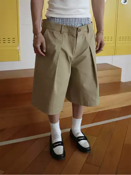 Insgale 25Ss American Retro Double Waist Stitching Loose Workwear Wide Leg Shorts