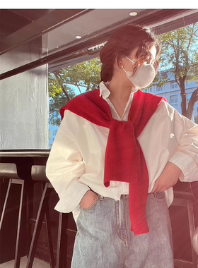 韩国东大门2026新款红色针织小披肩外搭衬衫时尚洋气爆款春秋围巾