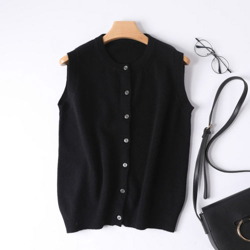 新款圆领针织坎肩开衫羊绒马甲