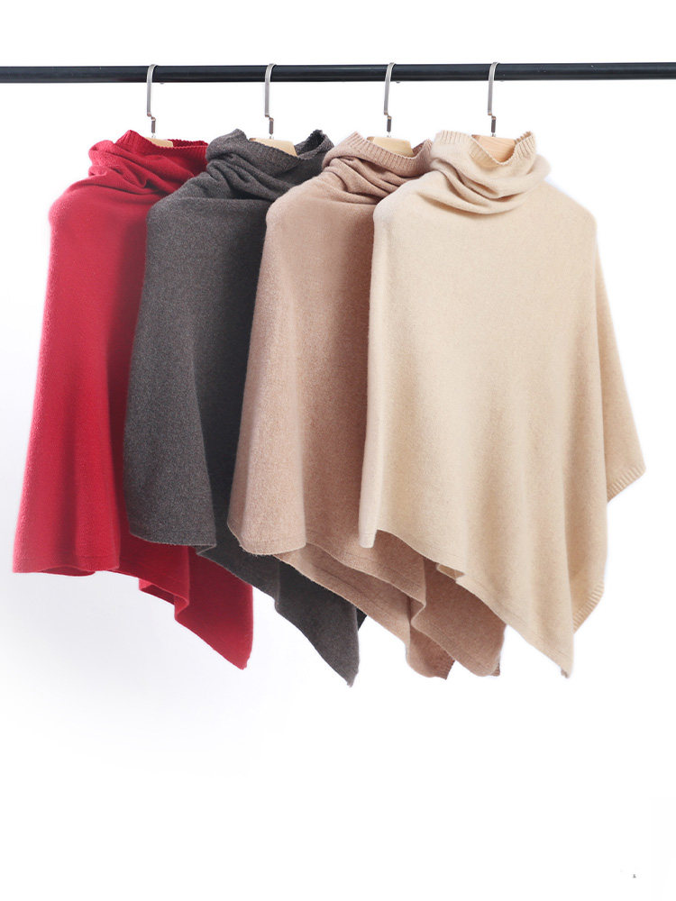 法式高领羊绒披肩围脖女加厚不规则套头两用围巾宽松针织羊毛斗篷