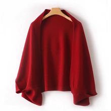 红色羊毛针织披肩女外搭春秋2024新款办公室斗篷外套上衣外搭秋冬