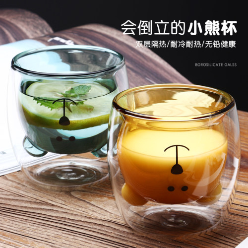 网红双层耐热玻璃杯子小熊卡通创意咖啡果汁牛奶水杯家用抖音同款 - 封面