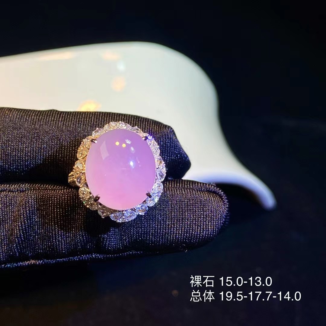 缅甸天然翡翠戒指老坑玻璃种紫罗兰翡翠戒指钻石戒指鸽子蛋翡翠戒