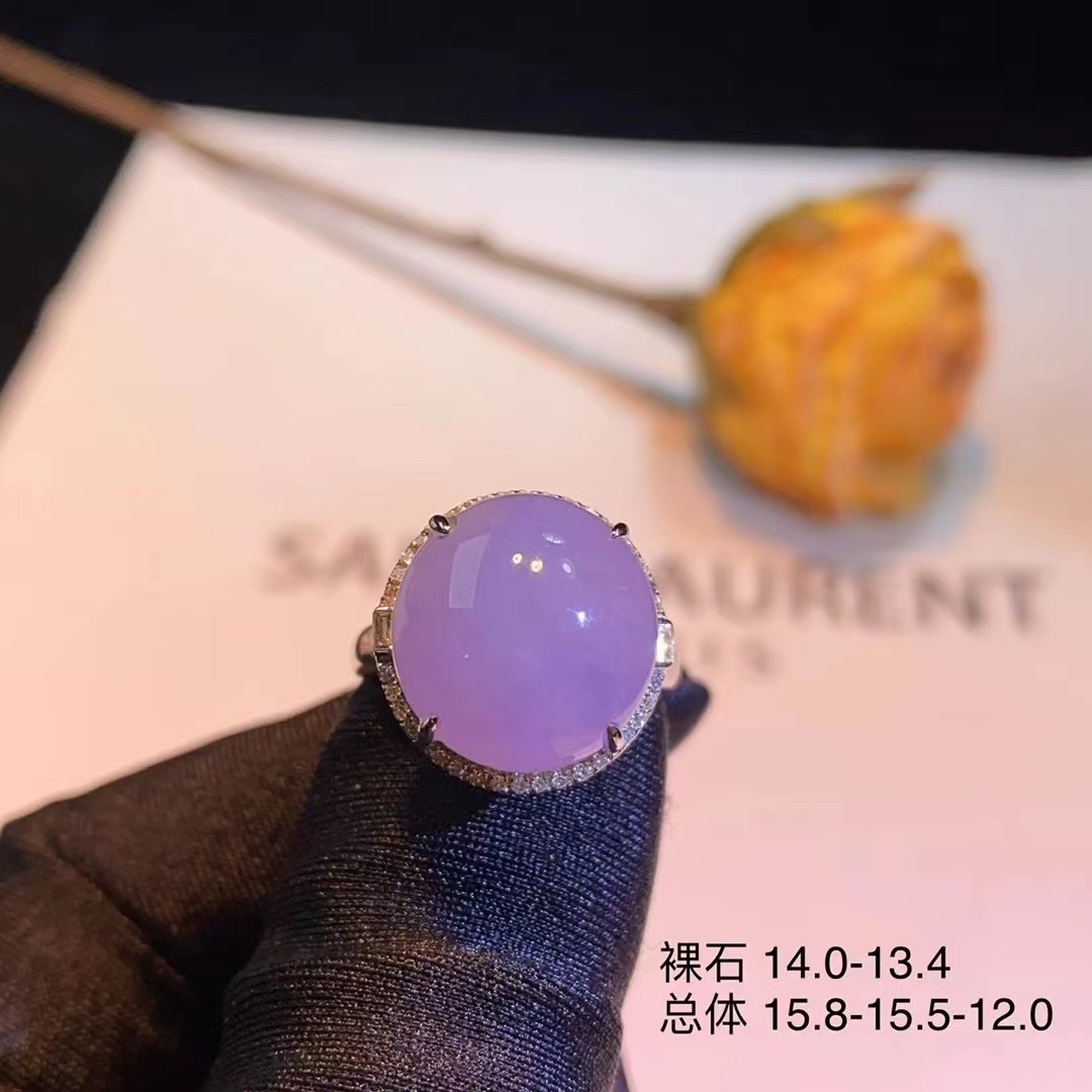 缅甸天然A货翡翠戒指老坑高冰种紫罗兰翡翠戒指钻石戒指紫罗兰玉