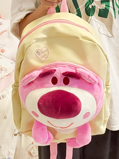 草莓熊女学生书包可爱卡通妈咪带娃帆布包 大容量双肩包2024新款
