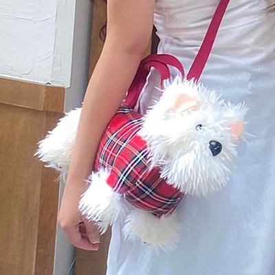 新款西高地小狗斜挎包毛绒手提包