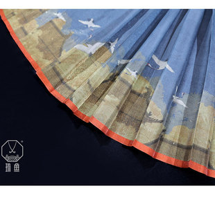 琉鱼汉服瑞鹤图清明上河图古画二创明制印花白菜马面裙纱制蓝红