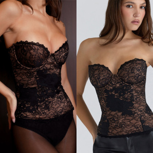 娇欲美神 百搭性感黑色蕾丝胸衣透视鱼骨外穿吊带抹胸女 house同款
