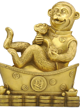 普生缘铜猴金属办公室装饰摆件