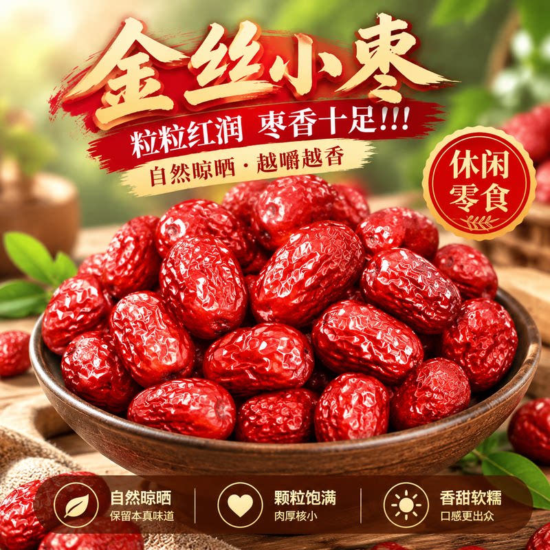 自然晾晒金丝小枣红润饱满