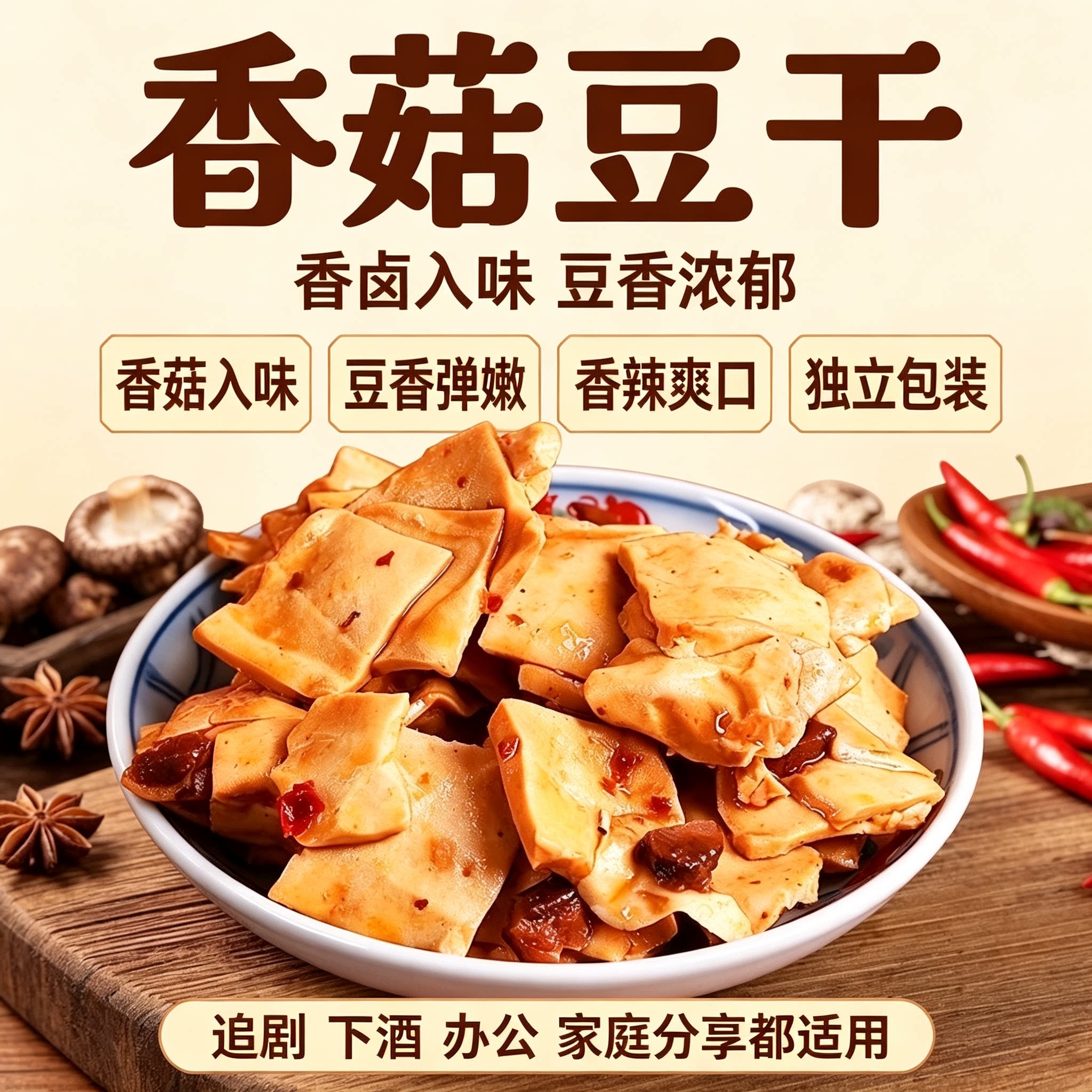 香菇豆干多口味混装独立小包装香辣豆腐干即食豆制品解馋休闲零食