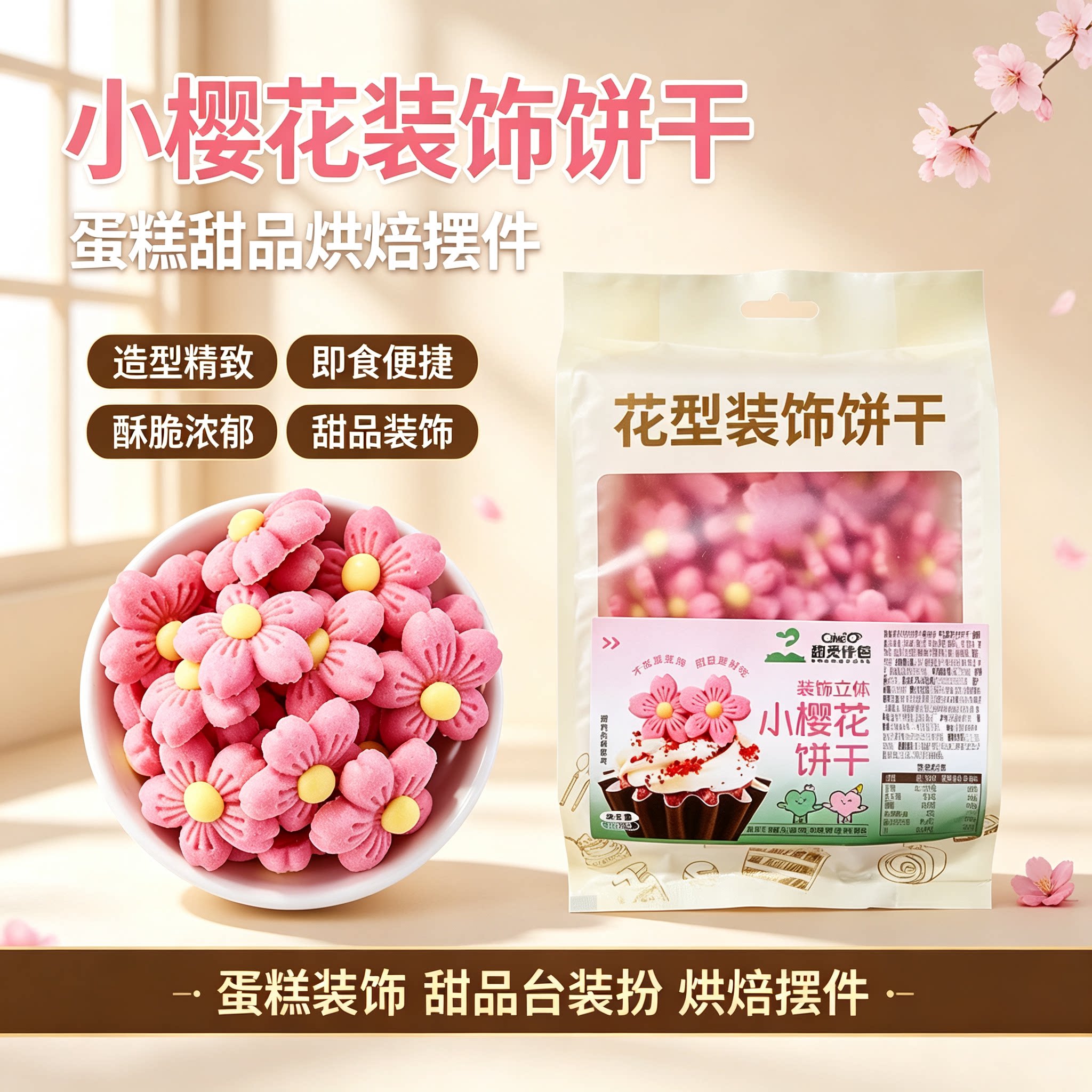 立体糖霜小樱花饼干点缀小料商用