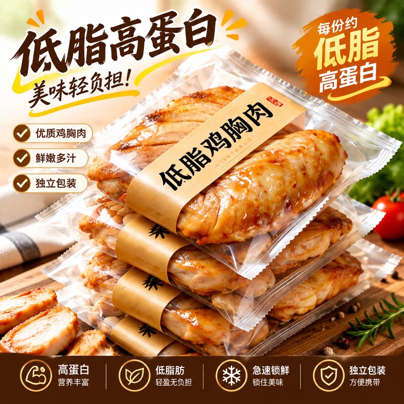 低脂高蛋白即食鸡胸肉健身代餐办公室开袋即食美味独立包装轻食肉